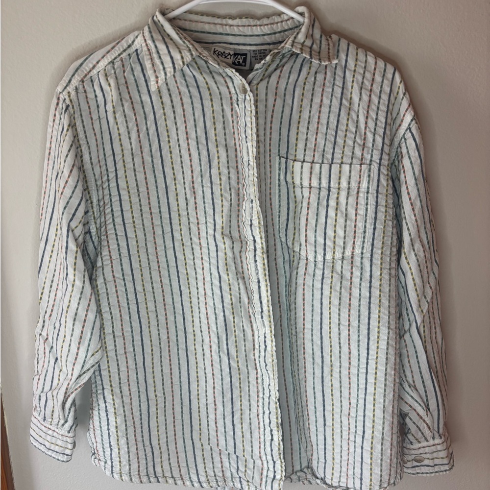 Krazy Kat Multicolor Striped Casual Button Down Shirt